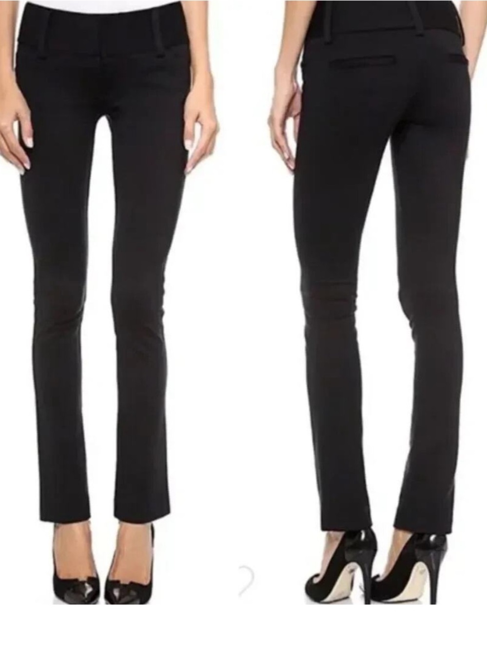 Alice + Olivia Black Slim Straight Trousers with Mid-Rise